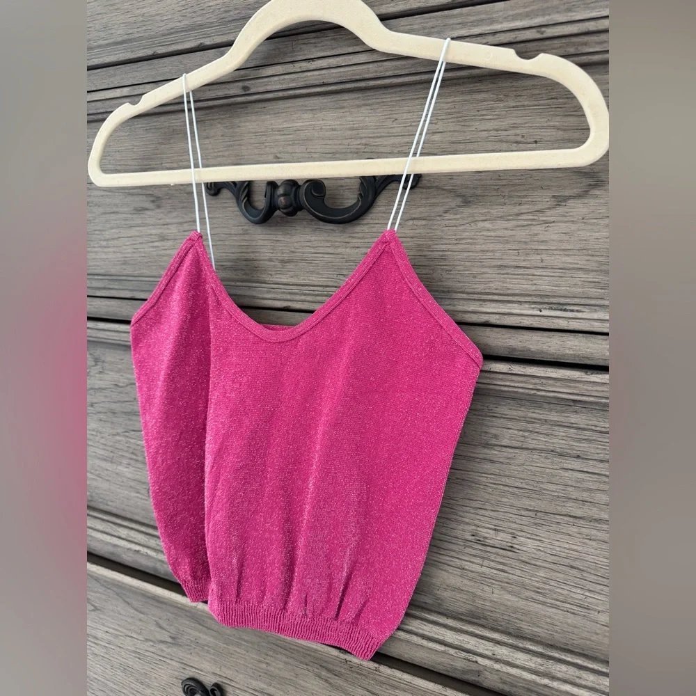 NEW Free People Lurex Cropped Tank NWOT Pink Strapless Glitter Crop Top Brami